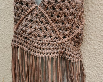Crochet Boho festival top _ Bikini _ granny square _ cotton _ summer _ fringe