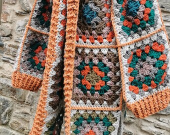 Crochet Cardigan _ granny square _ patchwork _vintage _ retro _ flower power _ 70's _ winter _ festival _ hat _ duck egg blue_