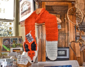 Hand made Fox scarves-Adults and Children's- pure wool- woodland- Made in Wales - Gift- Crochet- knitwear