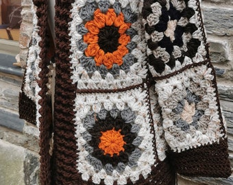 Crochet Cardigan _ granny square _ patchwork _vintage _ retro _ flower power _ 70's _ winter _ festival _ hat _ natural