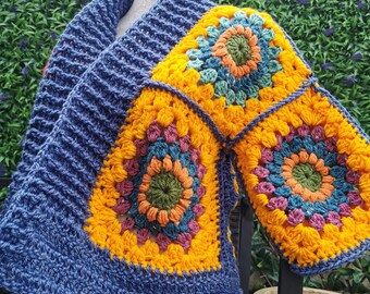Crochet Cardigan _ granny square _ patchwork _vintage _ retro _ flower power _ 70's _ winter _ festival _ hat _ baby pink
