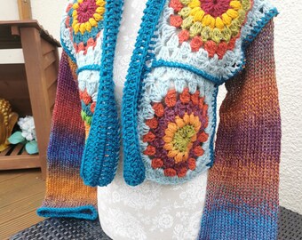 Crochet Cardigan _ granny square _ patchwork _vintage _ retro _ flower power _ 70's _ winter _ festival _ hat _ baby pink