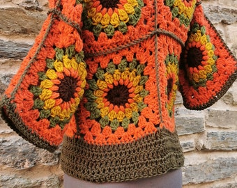 Crochet Cardigan _ granny square _ patchwork _vintage _ retro _ flower power _ 70's _ winter _ festival _ hat _ baby pink