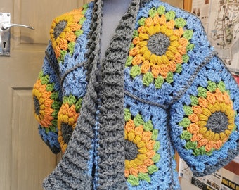 Crochet Cardigan _ granny square _ patchwork _vintage _ retro _ flower power _ 70's _ winter _ festival _ hat _ baby pink