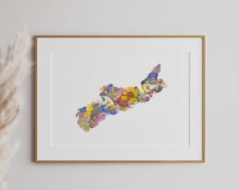 Nova Scotia Art Print created with Pressed flowers, 8x10 digital reproduction print