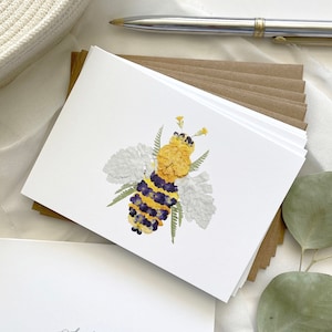 Bee Pressed Flower, Note Cards, Set of 6 Digitally Printed Botanical Card Set