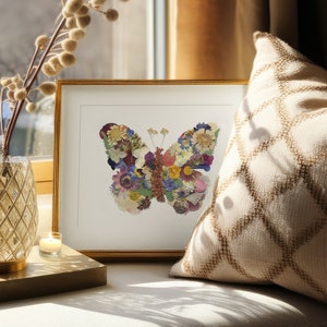 Butterfly Art Print Created with Pressed Flowers, 8x10 Digital Reproduction.