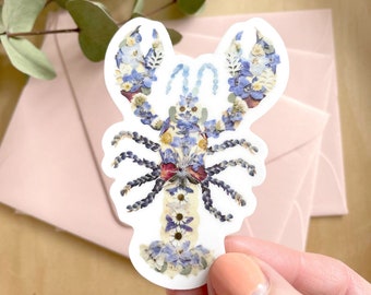 Lobster Blue, Pressed Flower Sticker, 3 inch