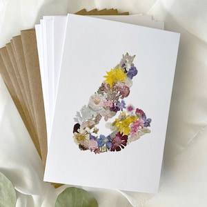 Cape Breton Map Pressed Flower, Blank Note Cards, Set of 6, Digitally Printed Botanical Card Set