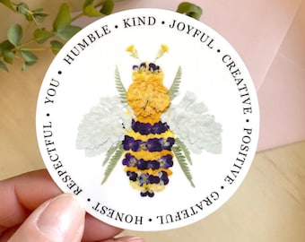 Bee Pressed Flower Art Sticker, 3 inch