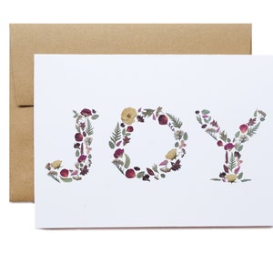 Holiday Note Cards, Set of 6, Joy, pretty floral Christmas, Botanical Letters Christmas Cards, printed note card set image 5