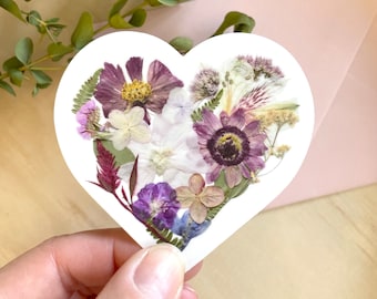 Heart, Pressed Flower Sticker, 3 inch