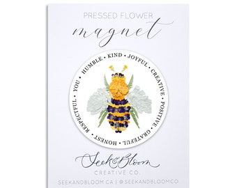 Abeja, Abeja de Flor Prensada, Imán de 3 pulgadas