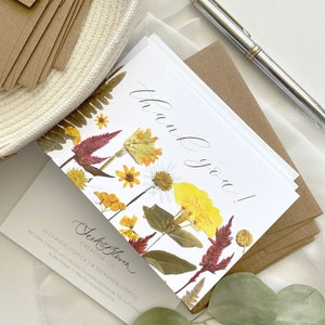 Cartões de agradecimento com flores amarelas alegres, conjunto de 6, conjunto de cartões botânicos impressos digitalmente