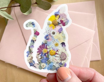 Cat Pressed Flower Sticker, 3 inch