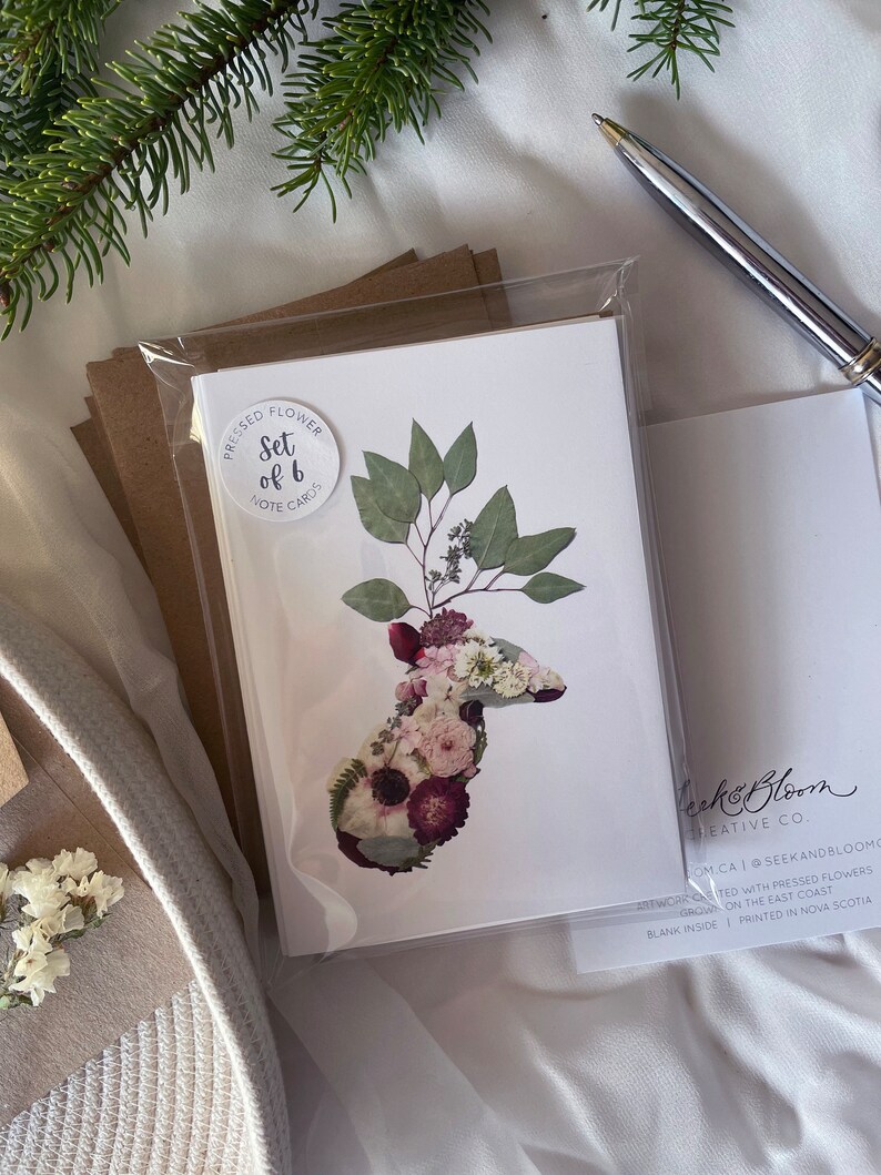 Tarjetas de notas navideñas, juego de 6, tarjetas navideñas botánicas con ciervos navideños florales, tarjetas navideñas, tarjetas de notas impresas Descontinuado imagen 3