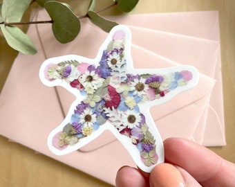 Starfish, Pressed Flower Sticker, 3 inch