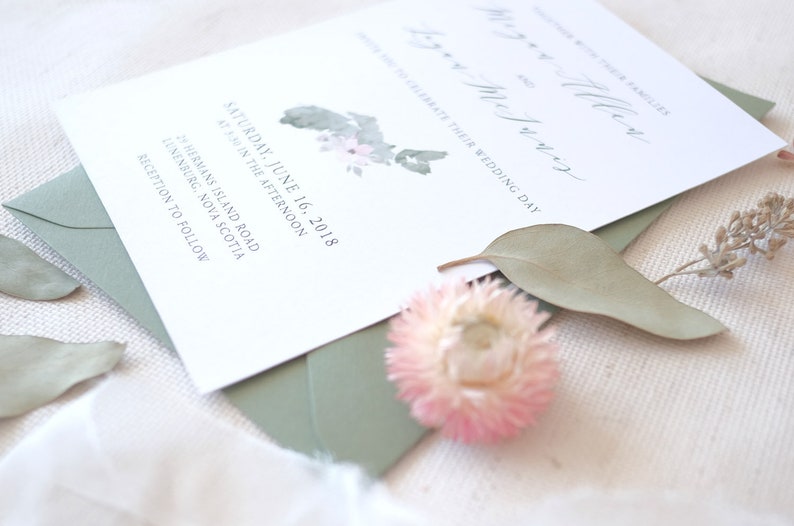 Hand painted watercolour map design with flowers 25 Nova Scotia Wedding Invitation