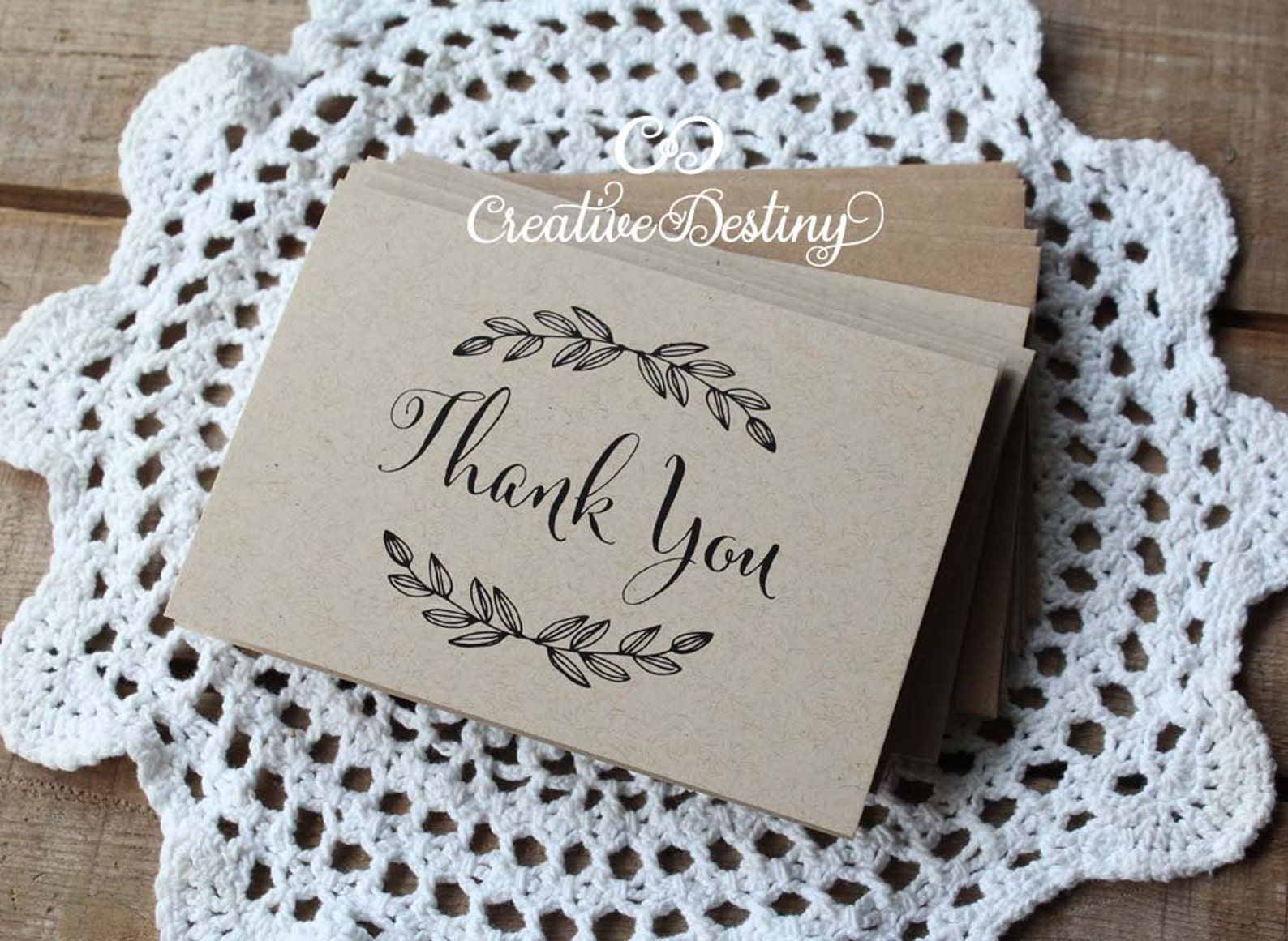 Set of 6 Kraft Paper Thank You Cards Etsy