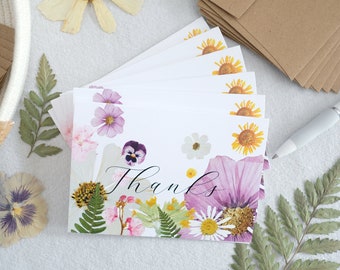 Cheerful Spring and Summer Floral THANK YOU Note Cards, Set of 6, Digitally Printed Botanical Card Set