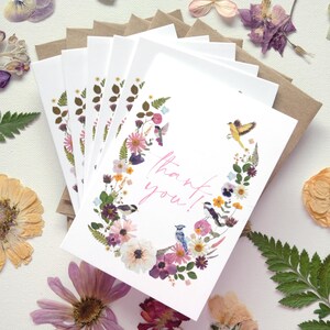 Wild Floral & Birds Thank You Cards, Set of 6, Digitally Printed Botanical Card Set