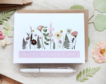 Happy Mother's Day Pressed Flower Garden Card 5x7 Printed card with envelope