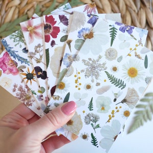 Pressed Flower Collage Note Card Set, Mix Pack of 6, Small Everyday Greeting Cards, Digitally Printed Botanical Card Set