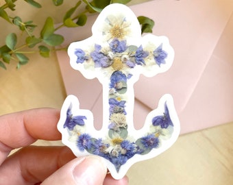 Nautical Anchor,  Pressed Flower Sticker, 3 inch