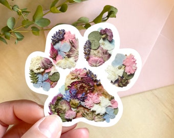 Dog Paw Print Art, Pressed Flower Sticker, 3 inch