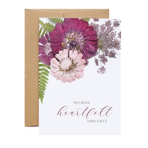 Heartfelt Thoughts, Sympathy Pressed Flower Greeting Card, Digitally Printed Botanical Card image 2