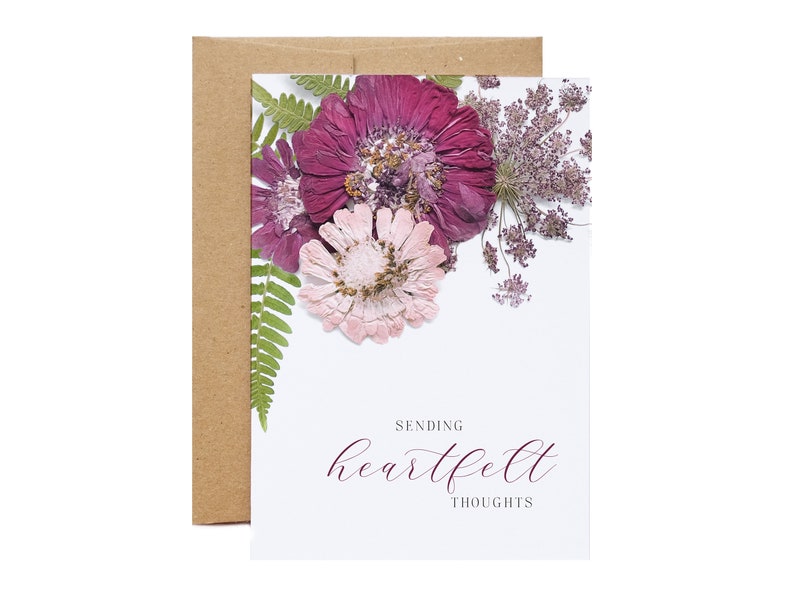 Heartfelt Thoughts, Sympathy Pressed Flower Greeting Card, Digitally Printed Botanical Card image 2