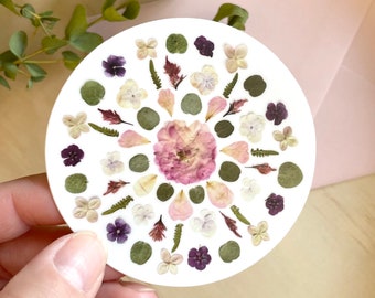 Mandala Floral,  Pressed Flower Sticker, 3 inch *Discontinued