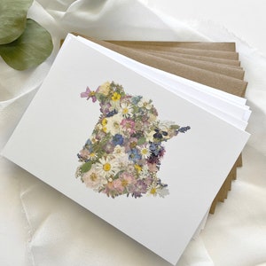 Carte du Nouveau-Brunswick fleurs pressées, cartes pour correspondance, jeu de 6, jeu de cartes botaniques imprimées numériquement