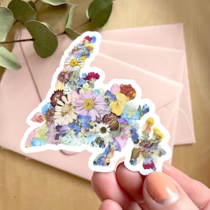 Carte de Terre-Neuve, autocollant fleurs pressées, 3 pouces