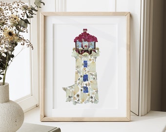 Lighthouse Peggy's Cove NS Art made with Pressed flowers, 8x10 digital reproduction print