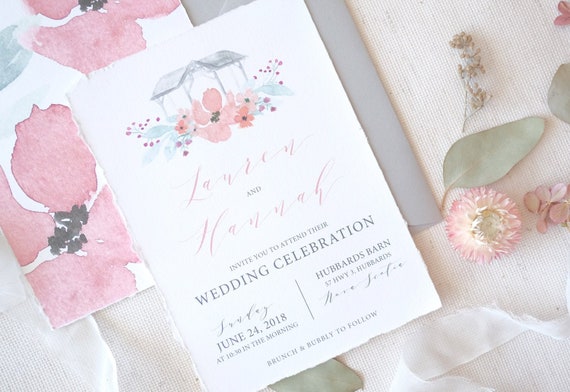 25 Peach And Green Pavilion Outdoor Wedding Invitation Etsy