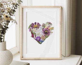 Heart Artwork made with Pressed flower heart design, 8x10 digital reproduction print