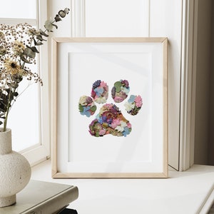 Dog Paw Print made with pressed flowers, floral paw print, 8x10 digital reproduction print