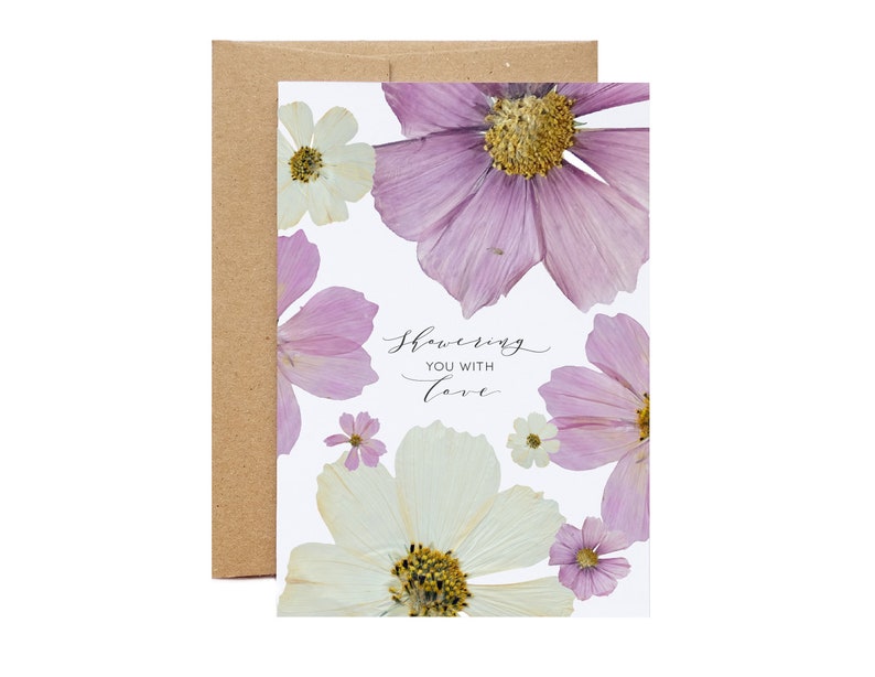 Showering you with love, Shower Greeting Card, Digitally Printed Botanical Card image 2