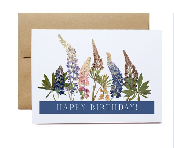 Joyeux Anniversaire Bouquet De Fleurs De Lupin Sauvage Carte Etsy France