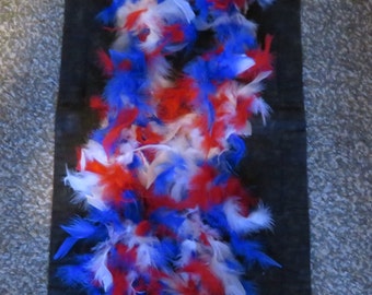Red white & blue Feather mini boa,4 ft,25 gm,patriotic costume trim,crafts,sewing,Fourth of July,natural sculpted feathers,