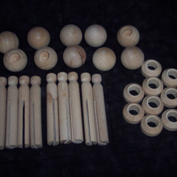 Clothespin doll pins,dowel cap heads  & stands,10 sets,3.75 inch long,unfinished hardwood,craft pins,doll clothes