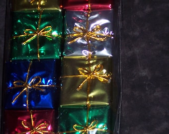 wrapped gift packages Christmas craft pieces,8/pkg,large 2 inch square,foil wrapped presents,Holiday crafting