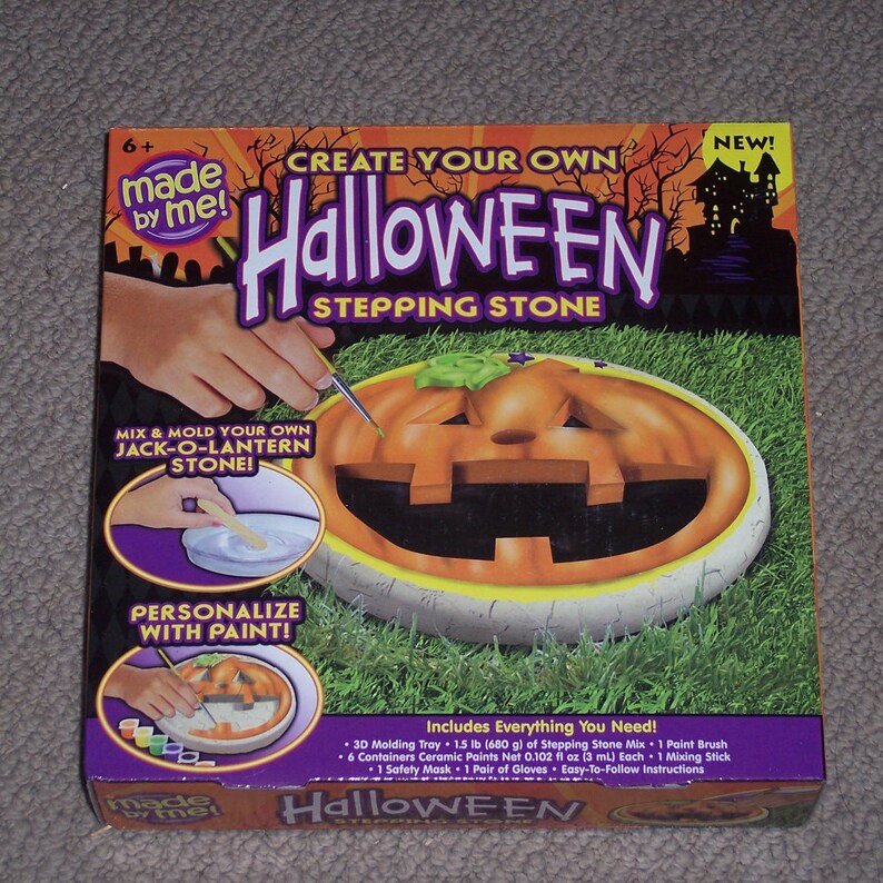 Halloween stepping stone kit,Craft kit,Yard art,Jack o Lantern design,personalize,create your own,kids craft age 6 plus