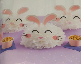 Easter craft kit,tissue paper pom pom bunnies,makes 3,Easter table decoration