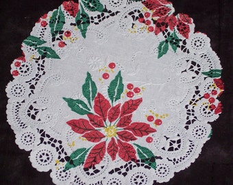 Poinsettia print doilies,6 " diameter,25/pkg,Christmas,cardmaking,decoupage,scrapbooking,collage,kids crafts,tablewear