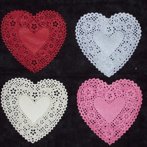 4 inch heart doilies,ivory,red,pink,white or assorted,25/pkg,Valentine's day,cardmaking,wedding,decoupage,scrapbooking,collage image 1