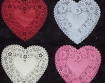 4 inch heart  doilies,ivory,red,pink,white or assorted,25/pkg,Valentine's day,cardmaking,wedding,decoupage,scrapbooking,collage