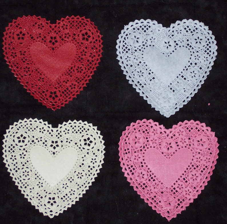 4 inch heart doilies,ivory,red,pink,white or assorted,25/pkg,Valentine's day,cardmaking,wedding,decoupage,scrapbooking,collage image 1