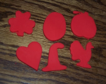 cookie cutter set,6 assorted holiday shapes,heart,shamrock,egg,Valentine's,St. Pats, Easter,crafting,clay cutter,dough cutter,tracing